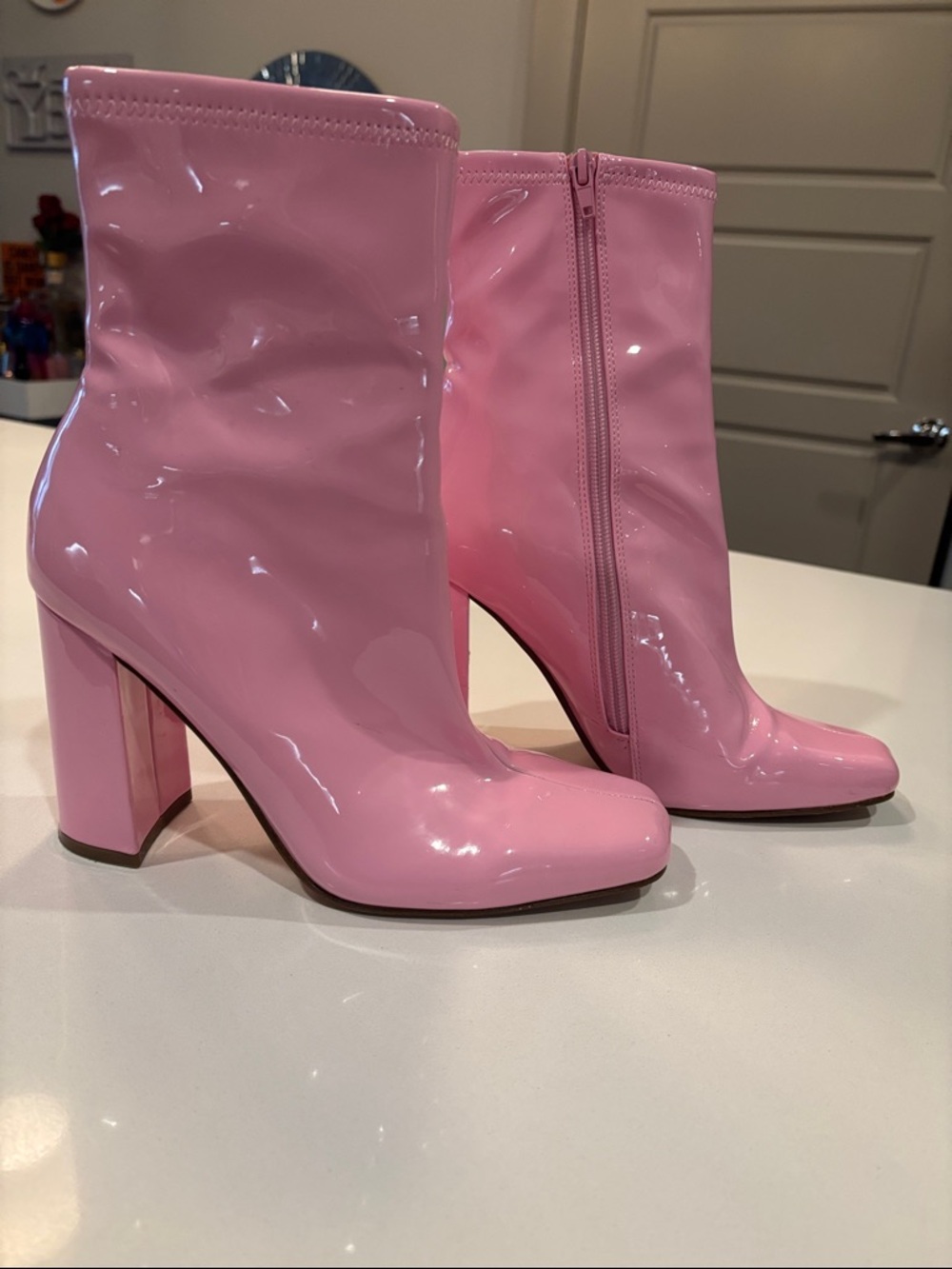 Steve Madden Women’s Pink Patent Block Heel Ankle Boots